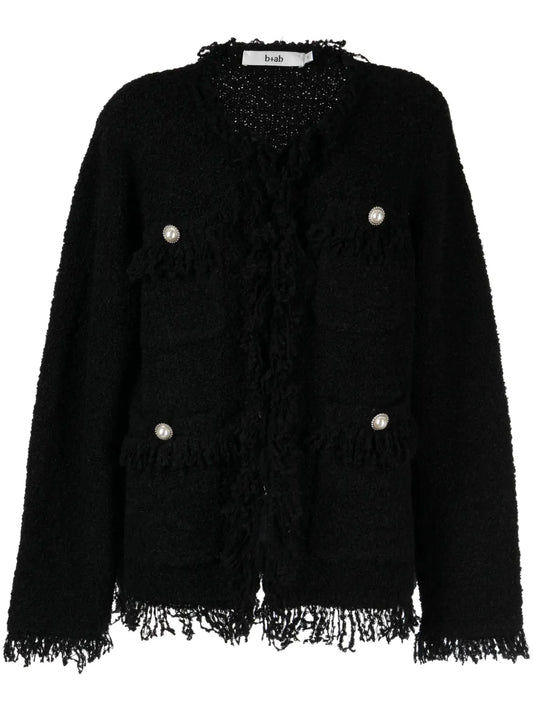 Frayed-Trim Tweed Cardigan