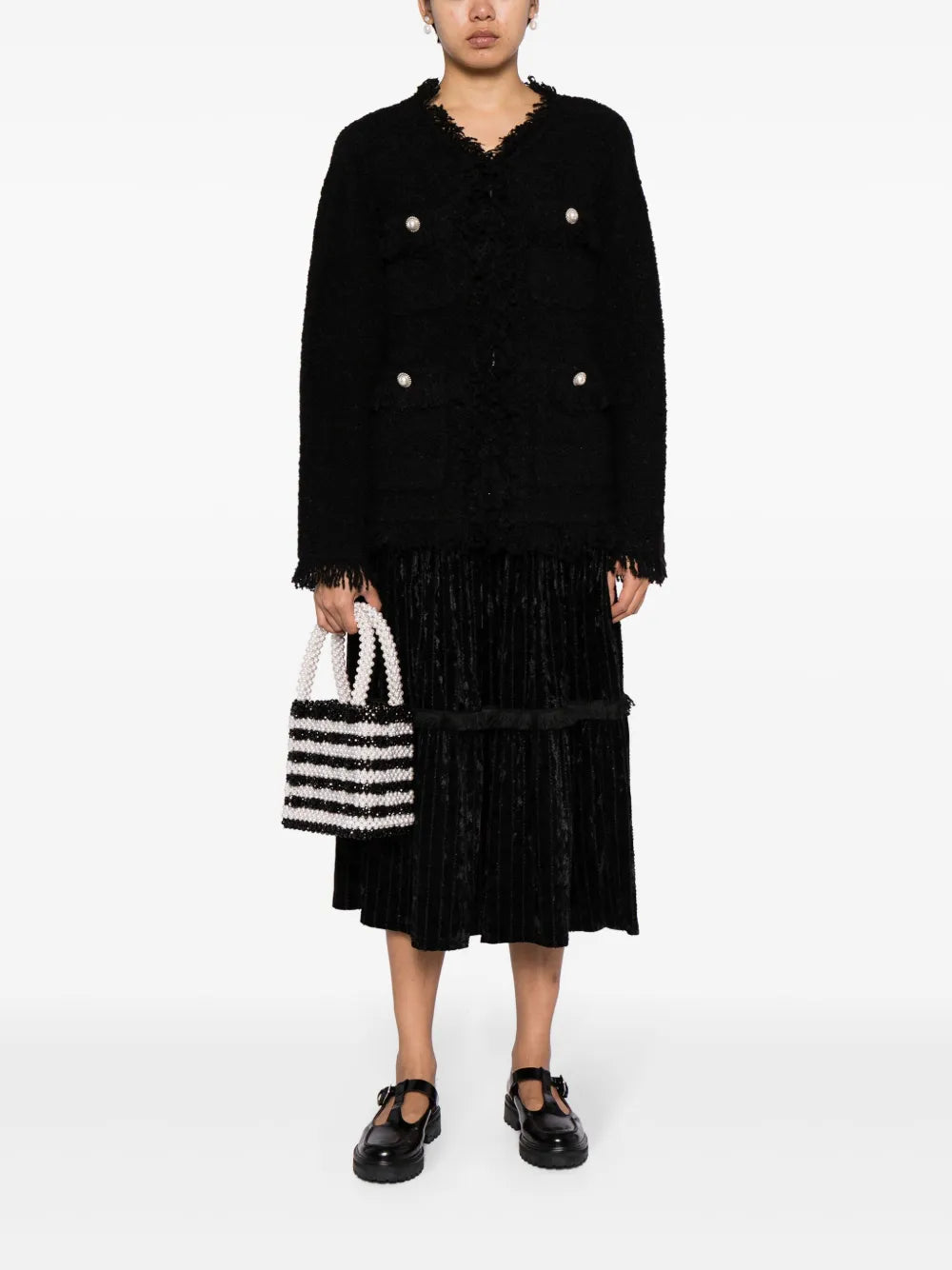 Frayed-Trim Tweed Cardigan