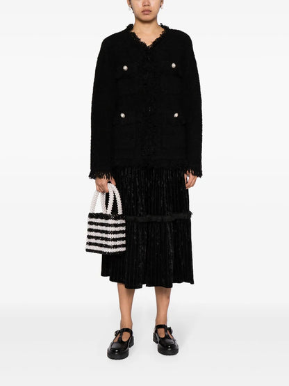 Frayed-Trim Tweed Cardigan