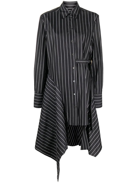 Asymmetric Striped Cotton Shirtdress