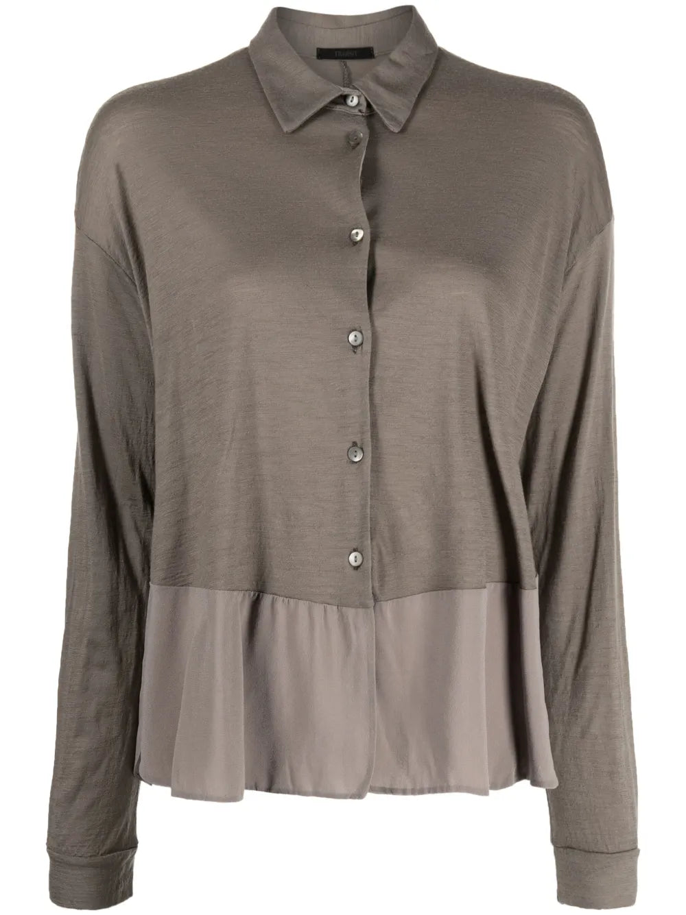 Classic-Collar Drop-Shoulder Blouse