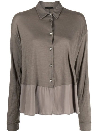 Classic-Collar Drop-Shoulder Blouse