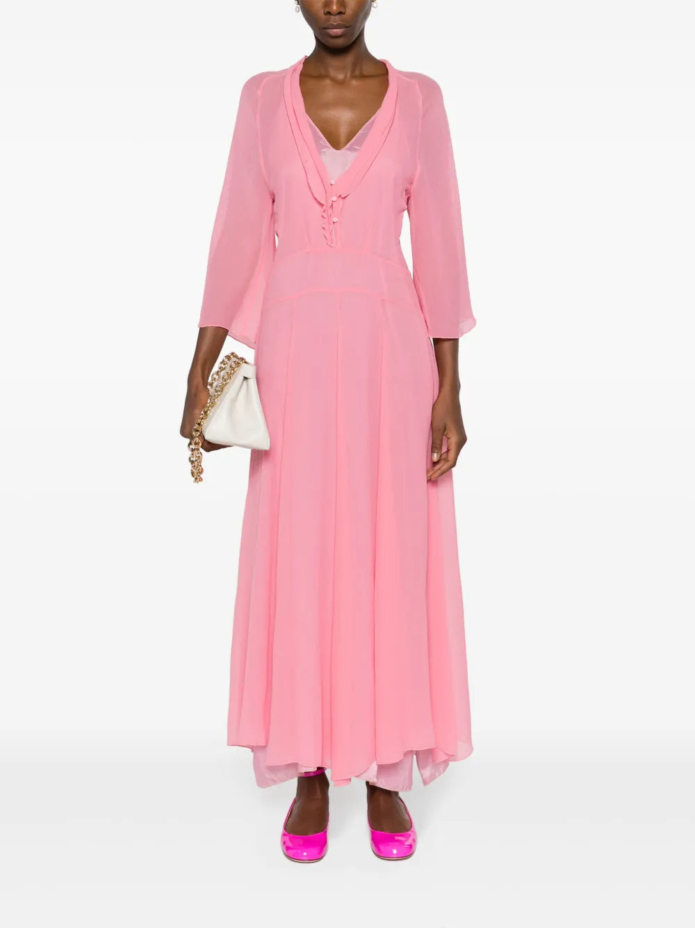Flared Crinkled Maxi Dress