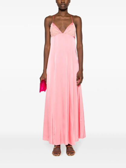 Lace-Detailed Silk Maxi Dress