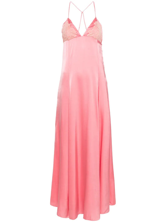 Lace-Detailed Silk Maxi Dress