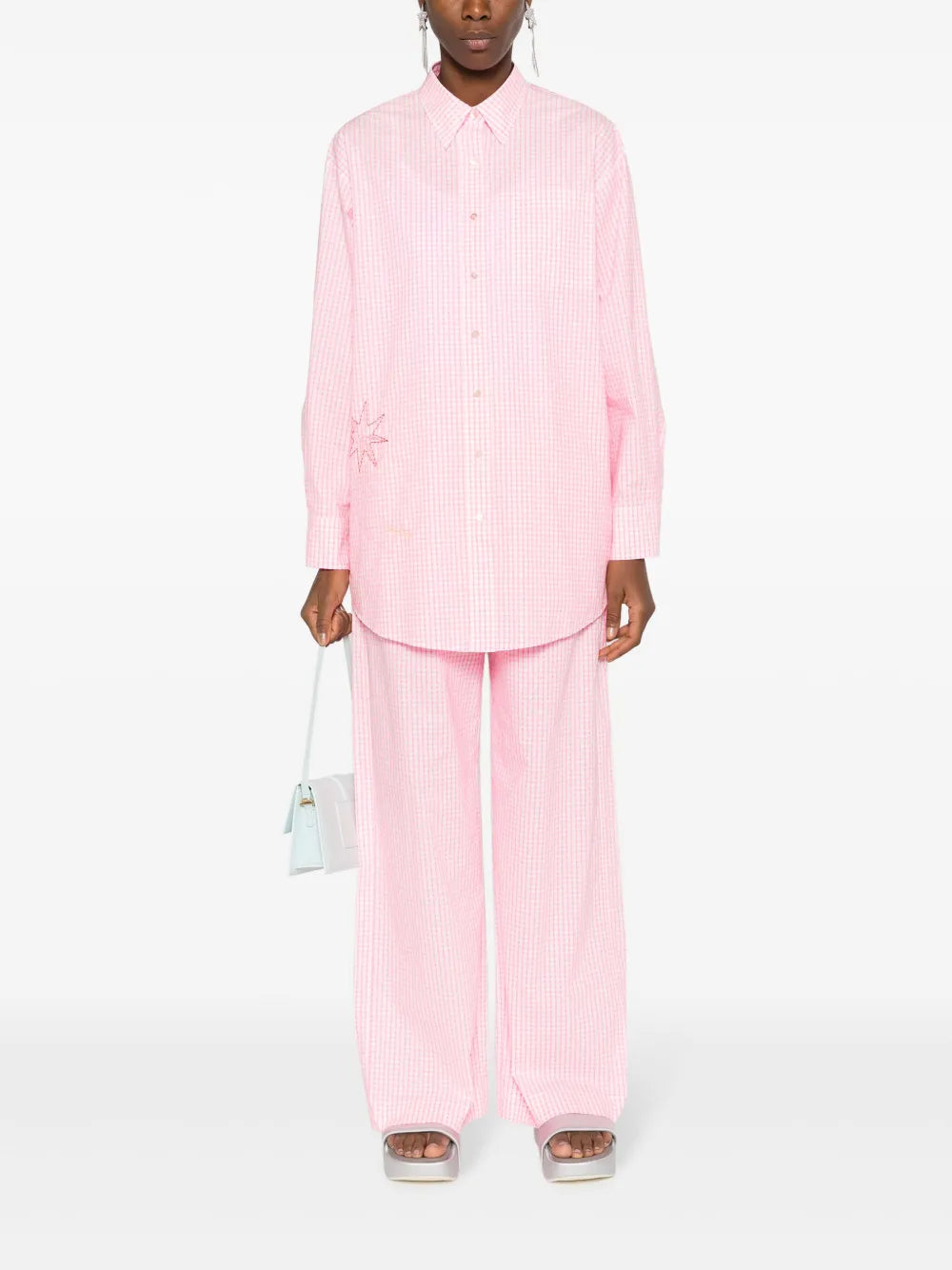 Gingham-Check Wide-Leg Trousers