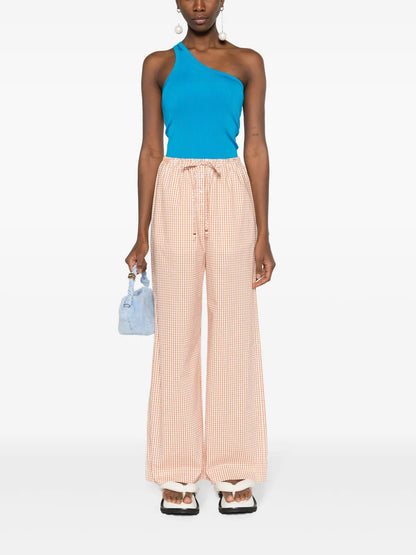 Gingham-Check Wide-Leg Trousers