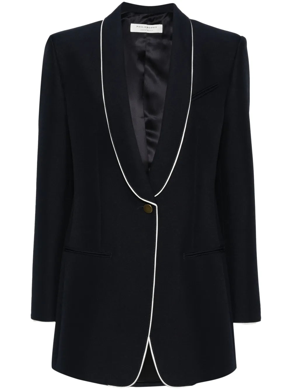 Piped-Trim Single-Breasted Blazer