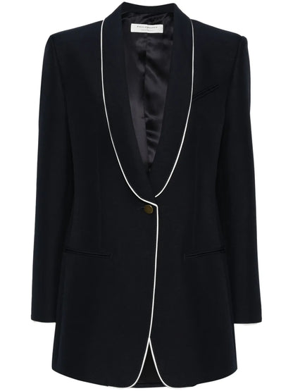 Piped-Trim Single-Breasted Blazer