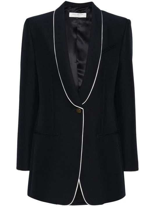 Piped-Trim Single-Breasted Blazer