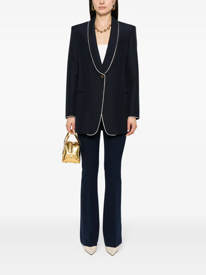 Piped-Trim Single-Breasted Blazer