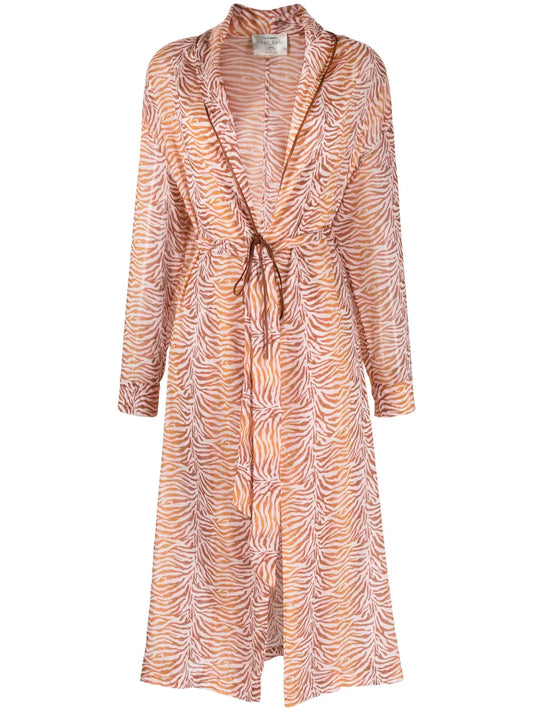 Belted Tiger-Print Maxi Coat
