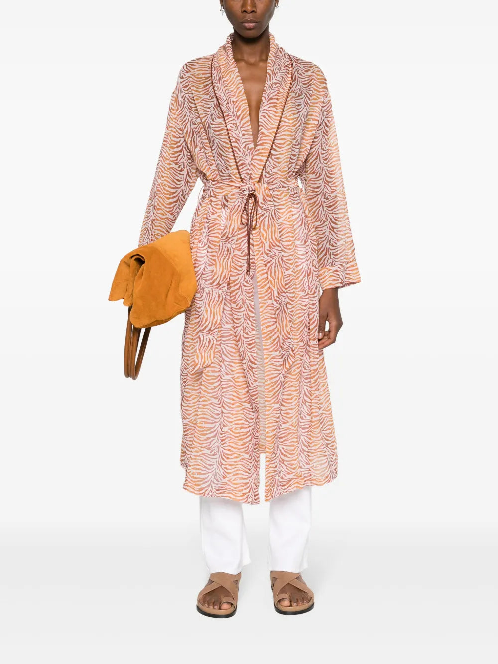 Belted Tiger-Print Maxi Coat