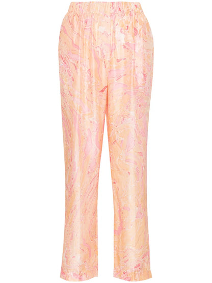 Abstract-Print Silk Trousers