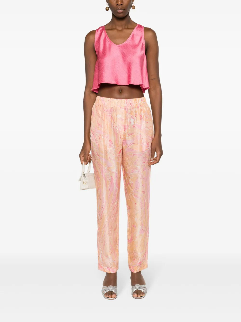 Abstract-Print Silk Trousers