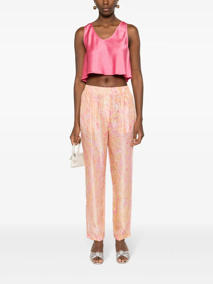 Abstract-Print Silk Trousers