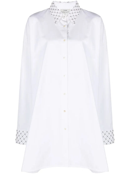 Bead-Embellished Cotton Shirt Dress