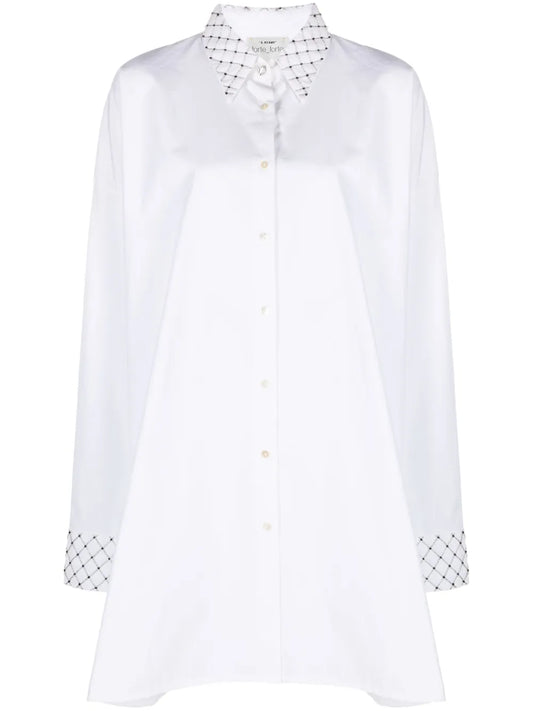 Bead-Embellished Cotton Shirt Dress