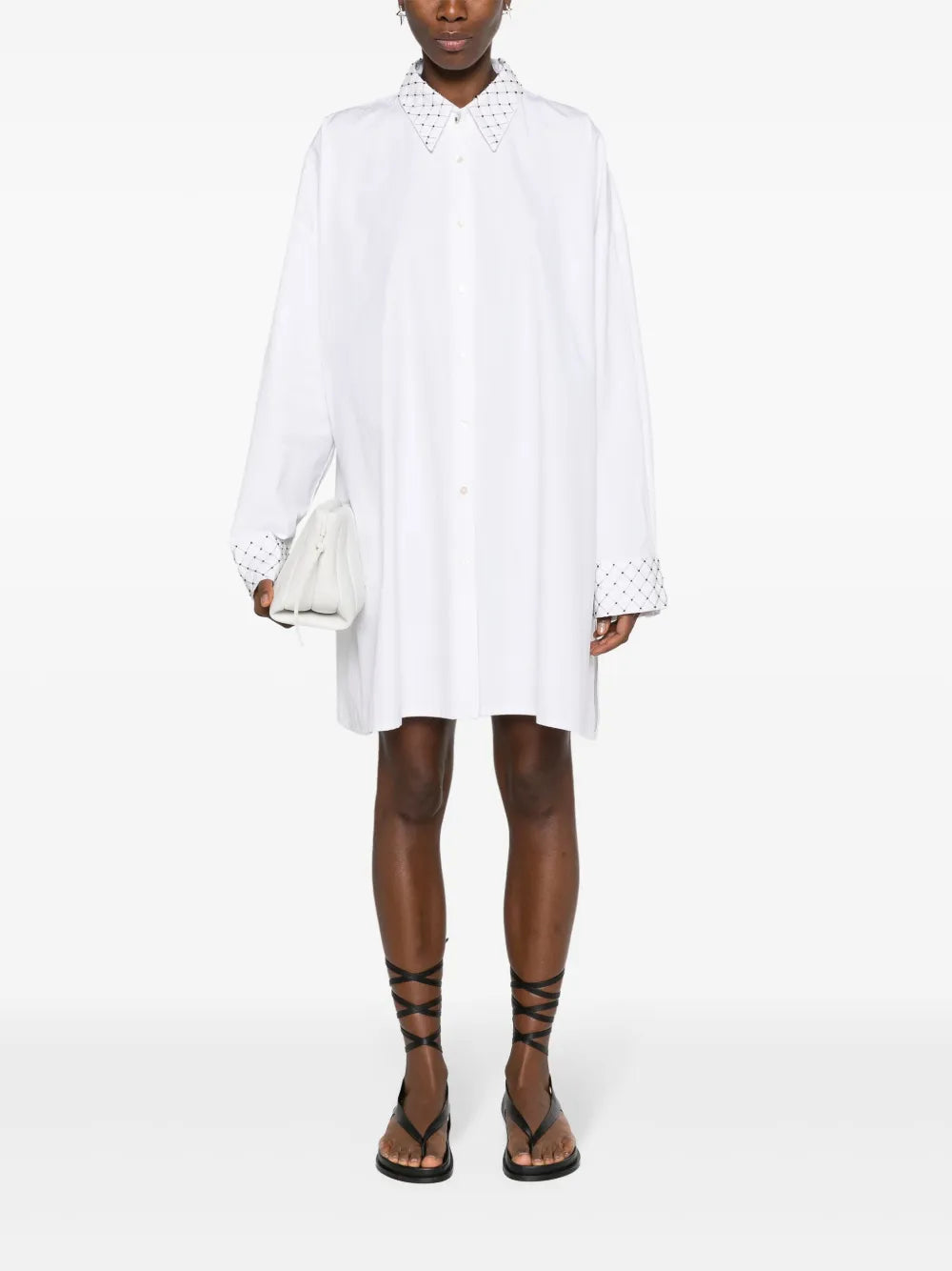 Bead-Embellished Cotton Shirt Dress