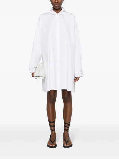 Bead-Embellished Cotton Shirt Dress