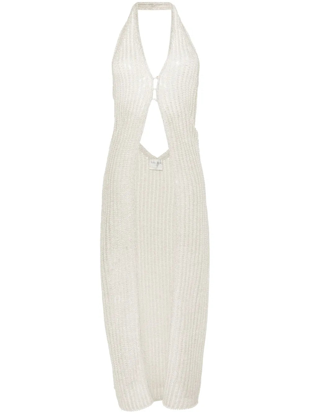 Halterneck Pointelle-Knit Maxi Top