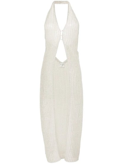 Halterneck Pointelle-Knit Maxi Top
