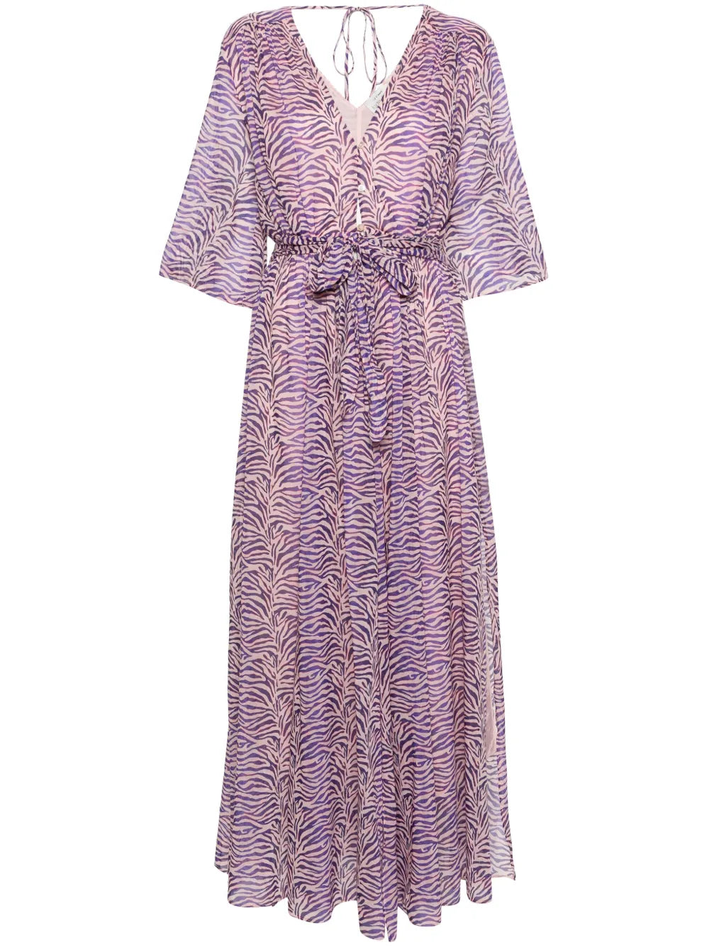 Zebra-Print Belted Maxi Dress