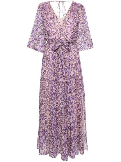 Zebra-Print Belted Maxi Dress