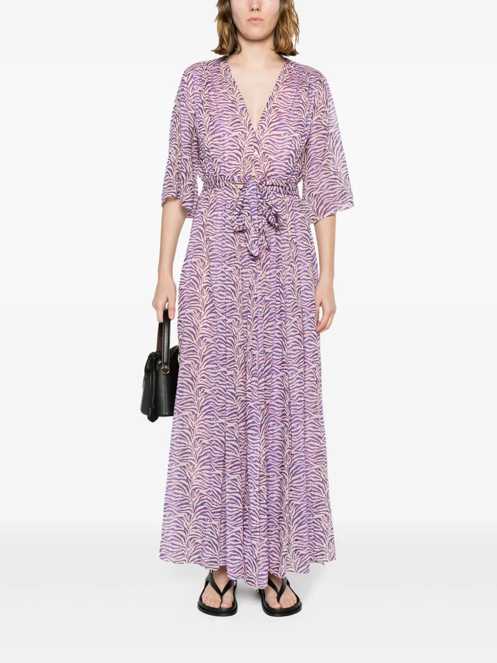 Zebra-Print Belted Maxi Dress