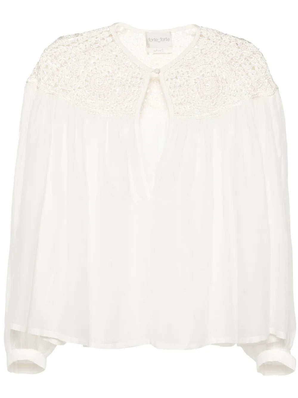 Crochet-Panel Long-Sleeve Blouse