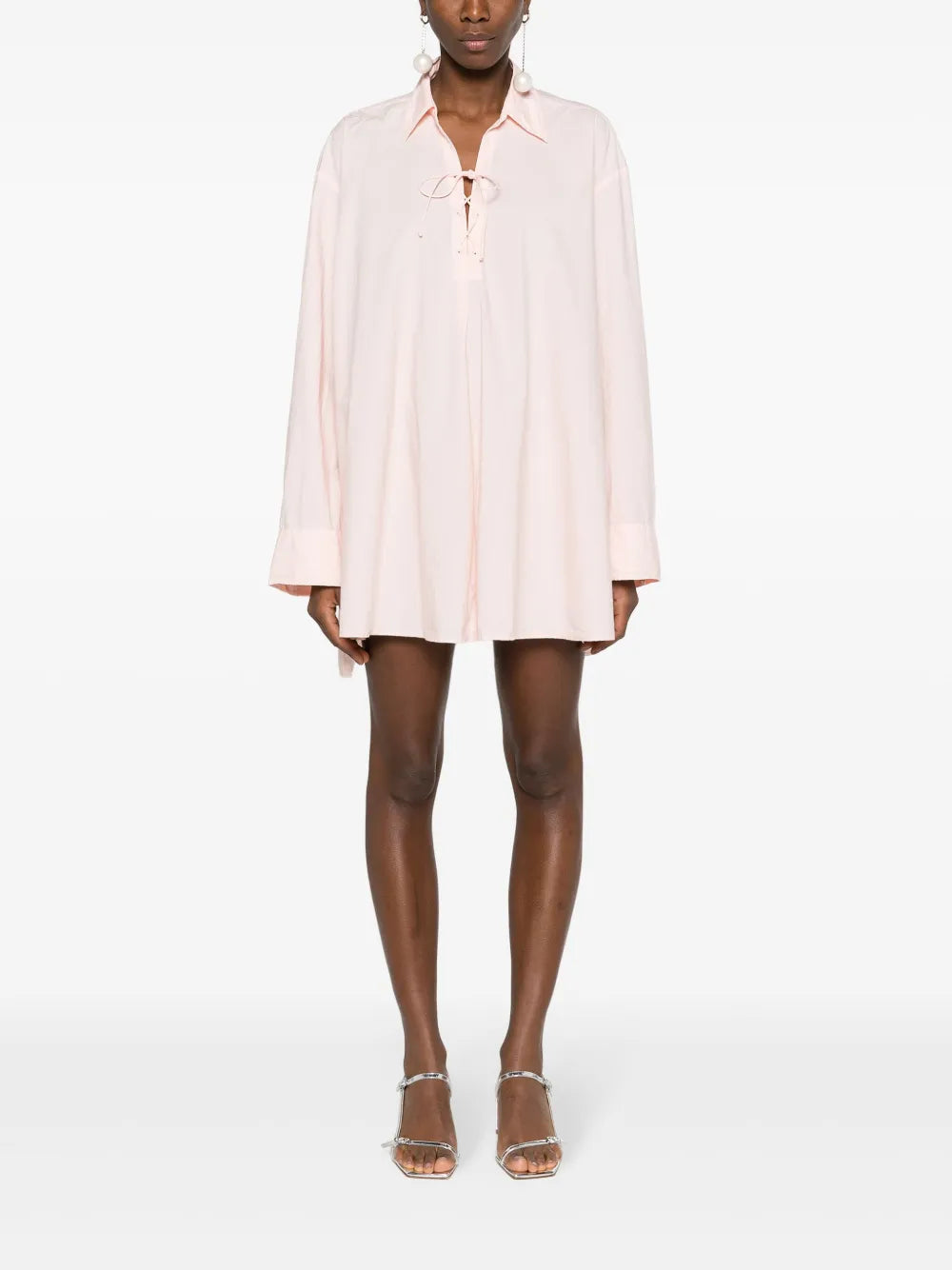 Lace-Up Cotton Shirtdress