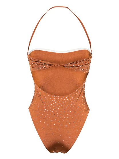 Crystal-Embellished Open-Back Swimsuit