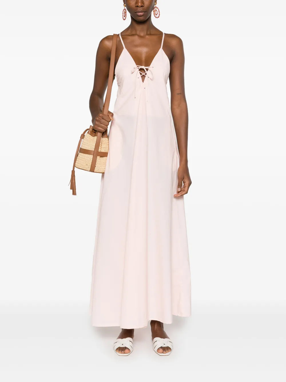 Lace-Up A-Line Maxi Dress