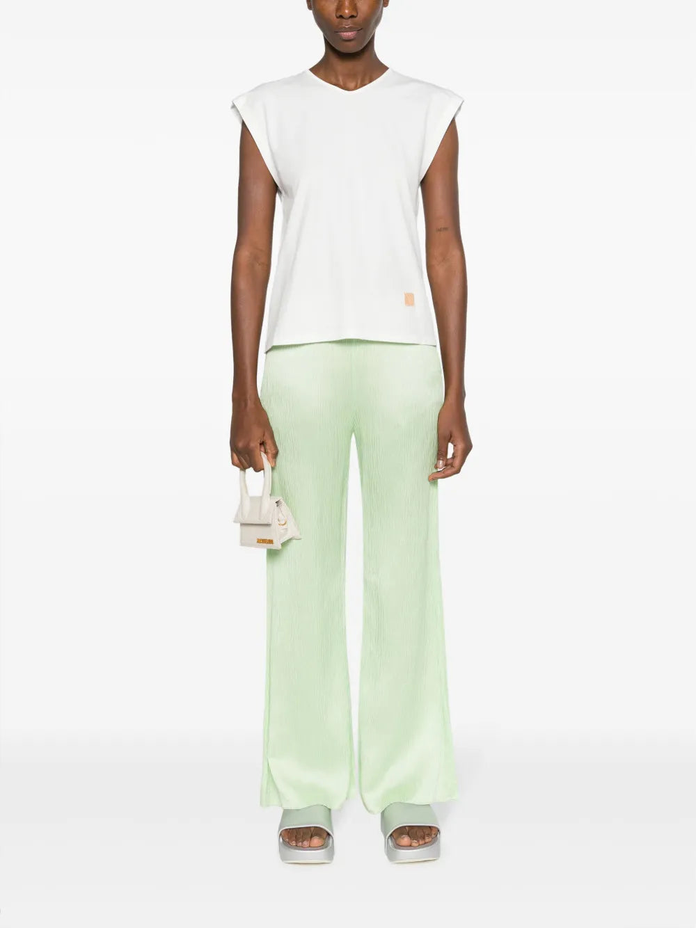 Plissé-Effect Flared Trousers