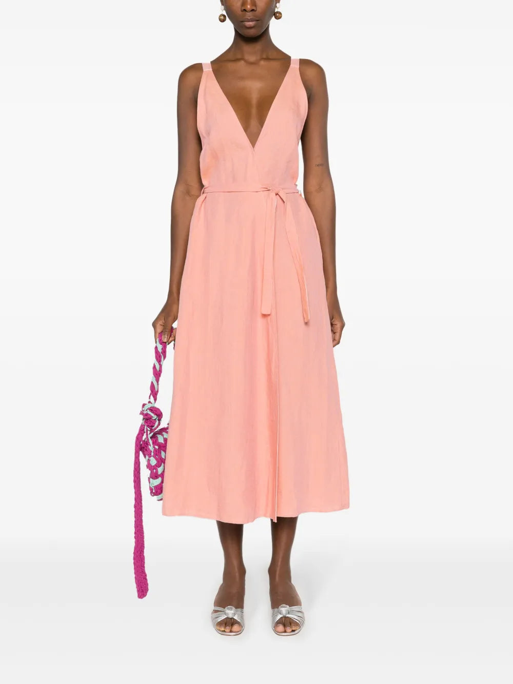 Belted Linen Wrap Dress