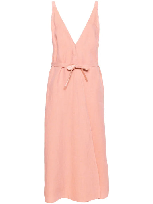 Belted Linen Wrap Dress