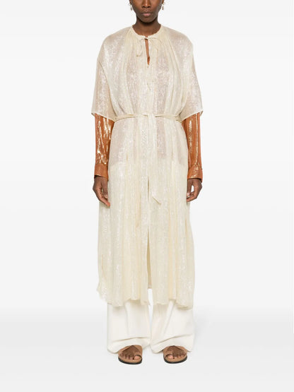 Metallic-Threading Tied-Waist Coat