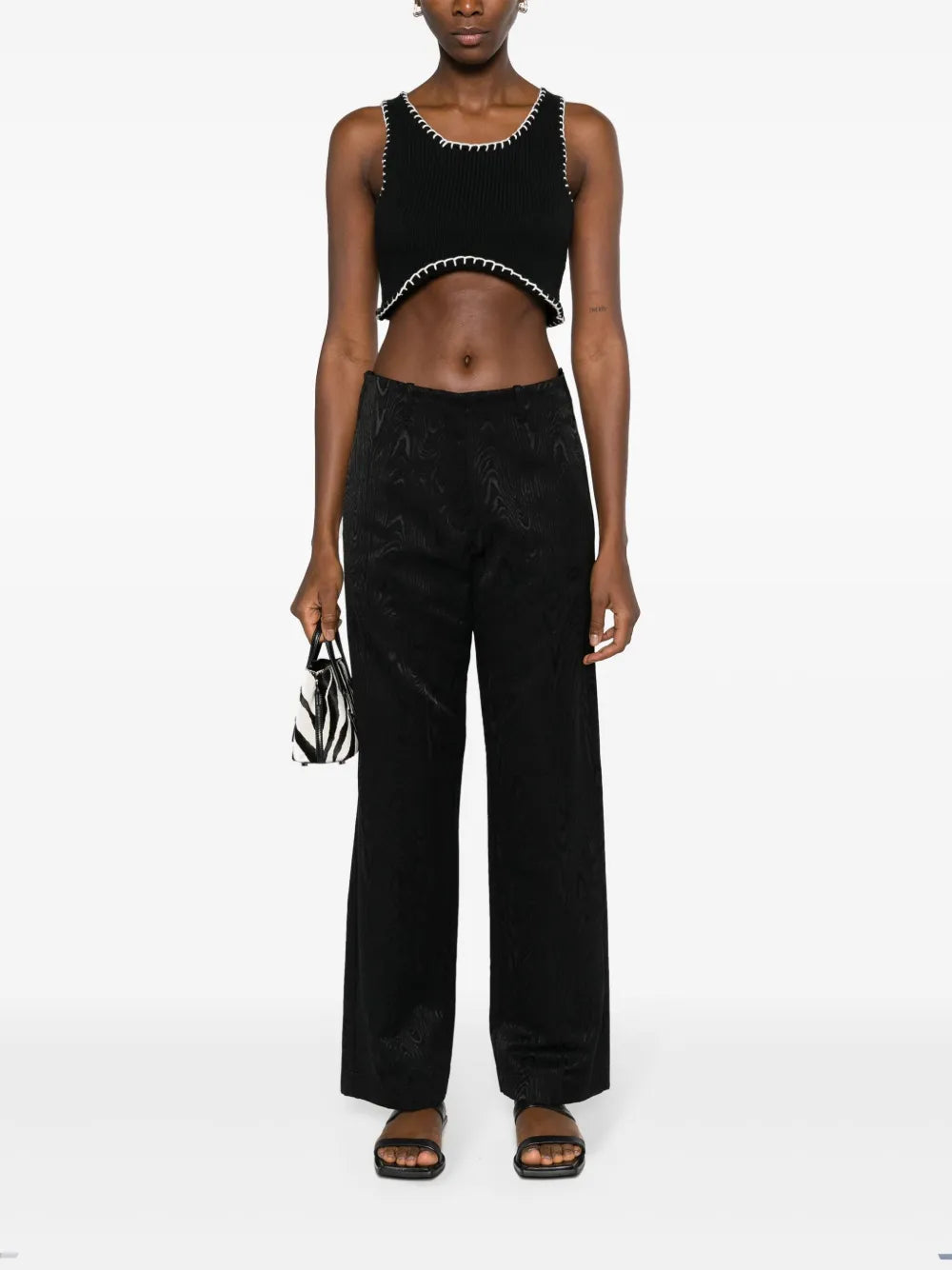 Patterned-Jacquard Straight-Leg Jeans