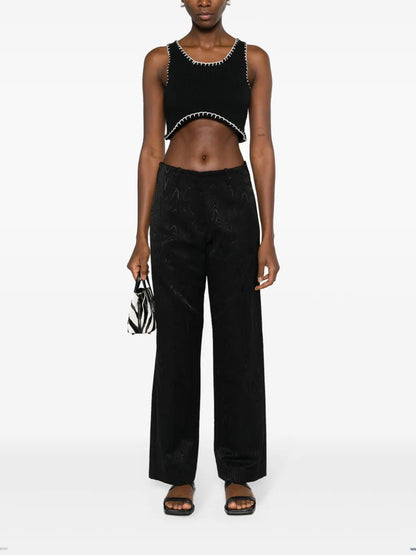 Patterned-Jacquard Straight-Leg Jeans