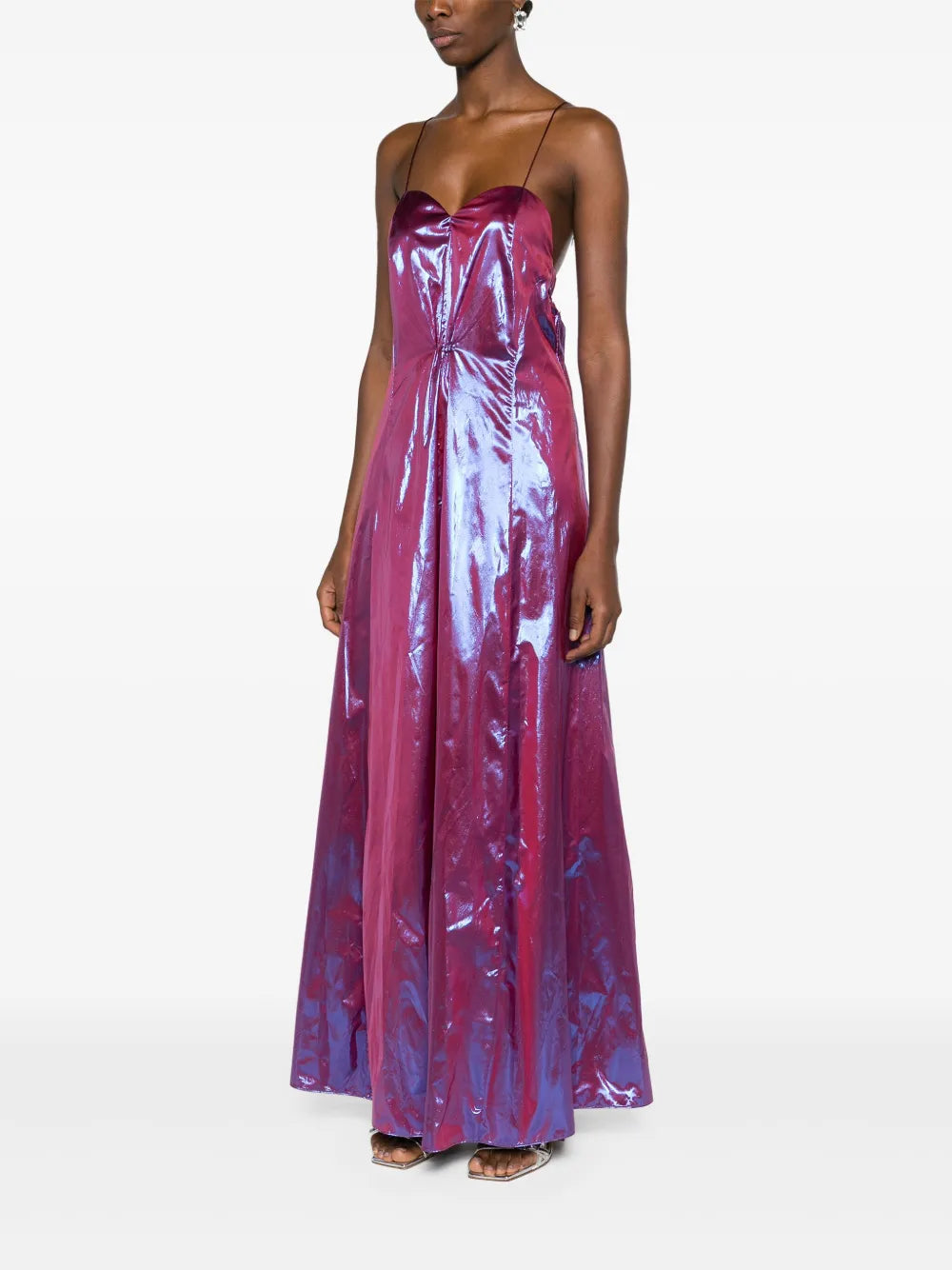 Sweetheart-Neck Lamé Gown