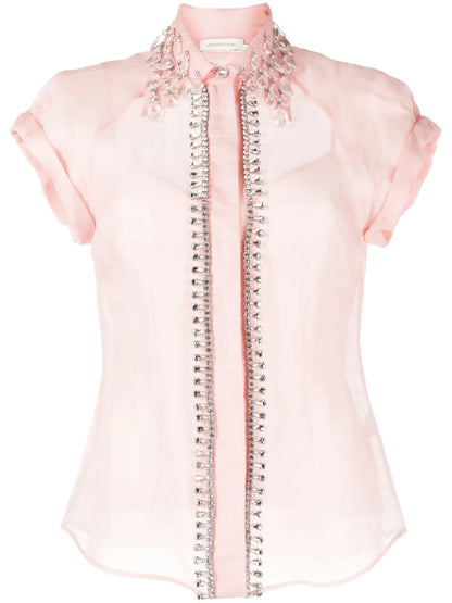 Matchmaker Diamante Linen-Blend Blouse