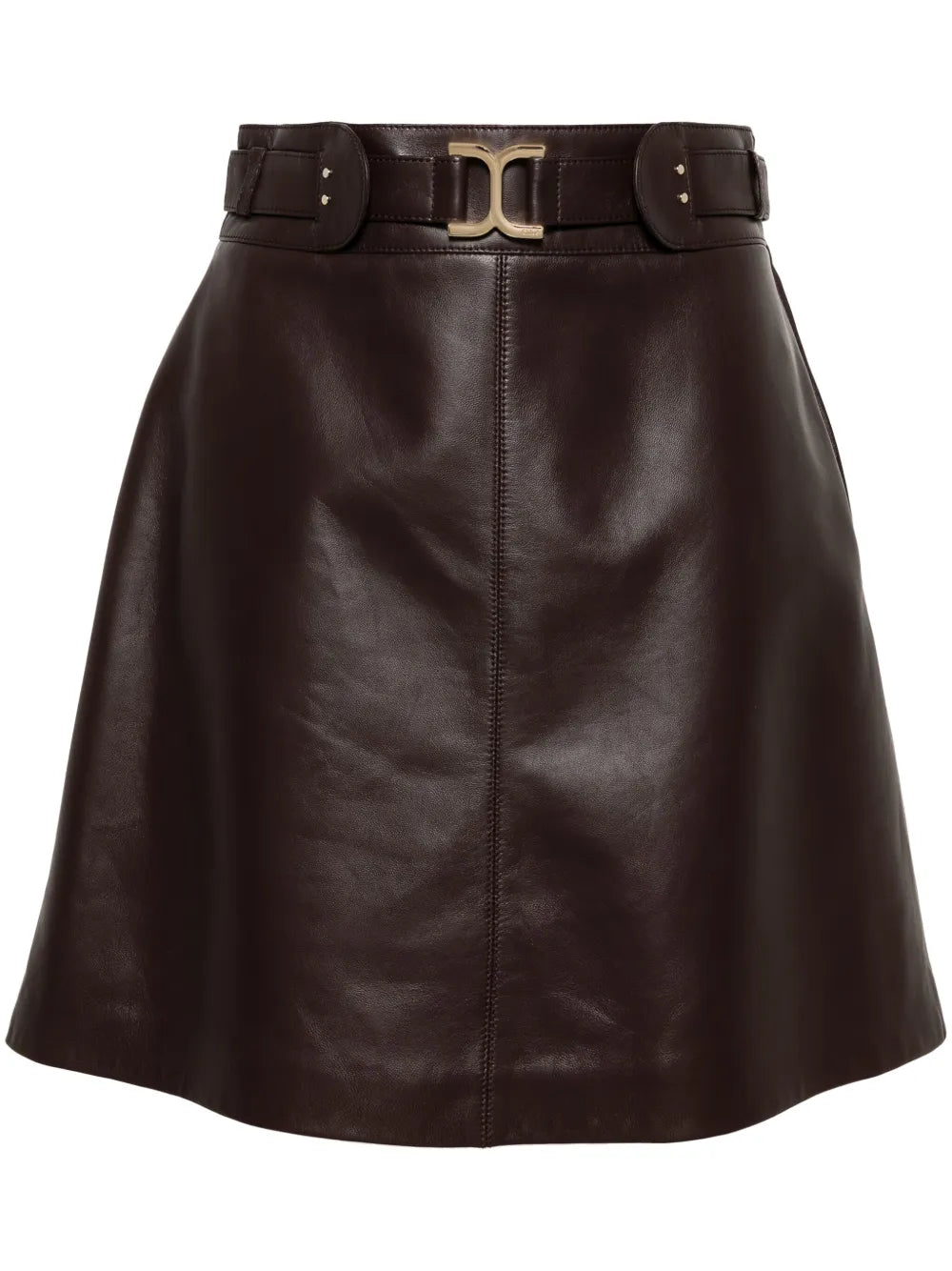 Belted Embellished Leather Miniskirt