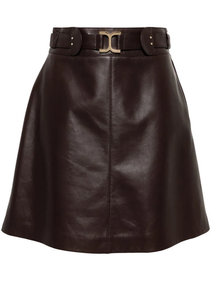 Belted Embellished Leather Miniskirt