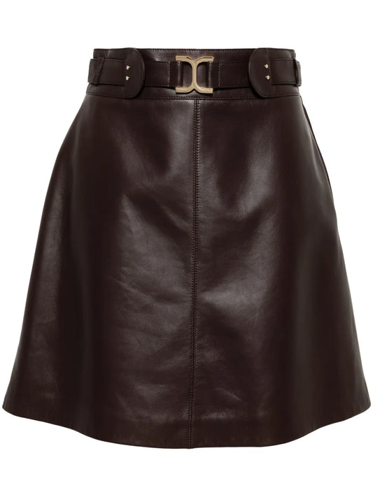 Belted Embellished Leather Miniskirt