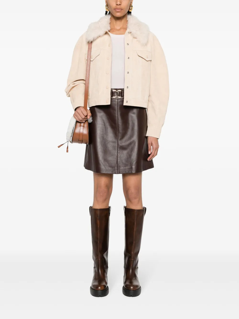 Belted Embellished Leather Miniskirt