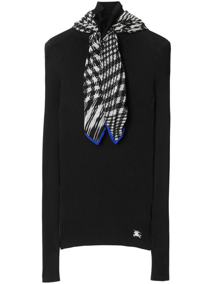 Scarf-Detail Ribbed Jumper