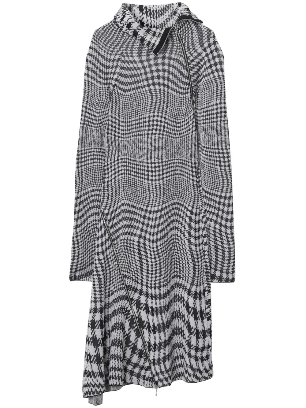 Warped Houndstooth-Pattern Midi Dress