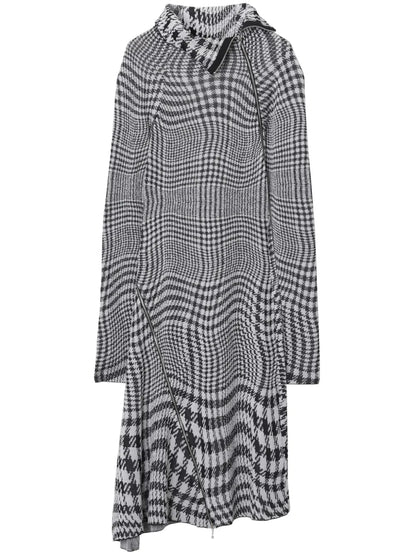 Warped Houndstooth-Pattern Midi Dress