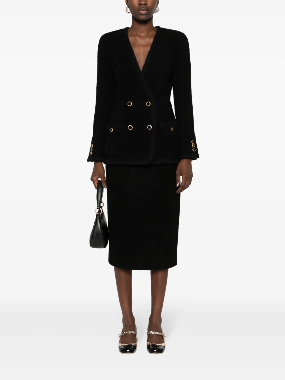 Bouclé Tweed Midi Skirt