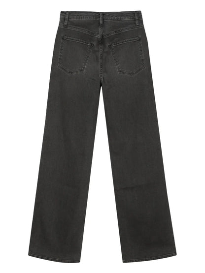 Whiskering-Effect Washed Straight-Leg Jeans